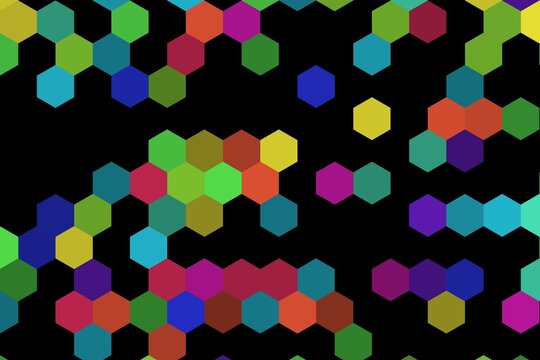 Colorful hexagon pattern with bright colors on black background