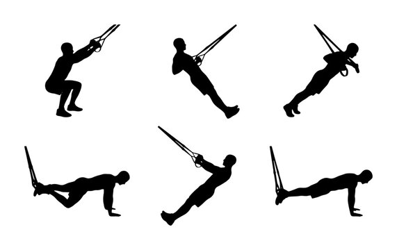 Suspension Training Workout Silhouettes, Fitness Exercise Set, Bodyweight Strength Training Poses