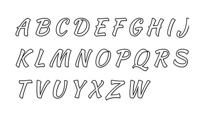 Alphabet set with elegant italicized outlined serif letters in black and white alphabet typography calligraphy © MDfardous