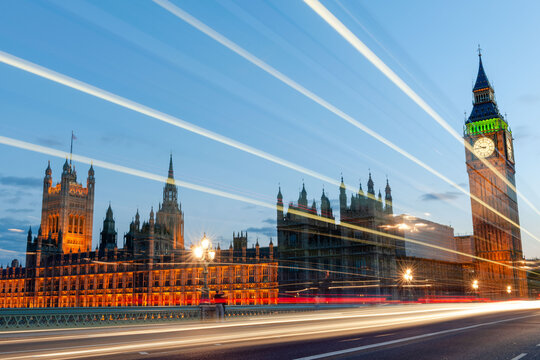 Iconic London skyline at dusk