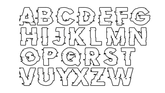 Distressed grunge style alphabet characters with rough eroded outline effect alphabet distressed typography