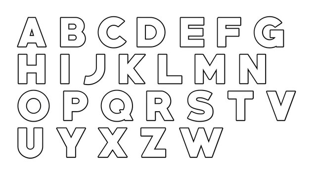 Minimalist bold slab serif alphabet letters in clean black and white outline with alphabet typography minimalist