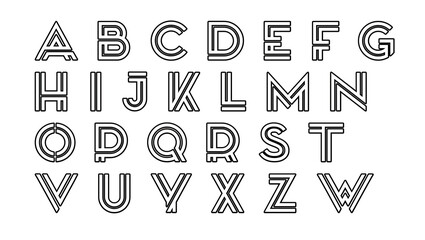Complete alphabet collection of artistic outline letters with dual line style on white background alphabet creative © MDfardous
