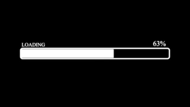  Animated neon glowing Uploading bar 100% animation. progress bar animated video on alpha. Cyberpunk style 4K resolution isolated on black background pixelate progress animation Loading Transfer ,