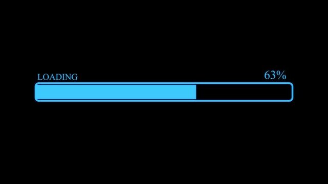 Animated neon glowing Uploading bar 100% animation. progress bar animated video on alpha. Cyberpunk style 4K resolution isolated on black background pixelate progress animation Loading Transfer ,