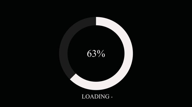  Abstract Circle loading bar icon animation. white  color loading, load Animated circle loading from 0 to 100 increasing percentage with alpha channel, downloading process icon, 