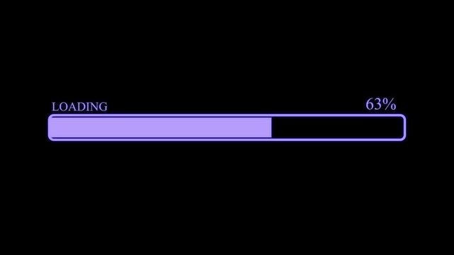 Animated neon glowing Uploading bar 100% animation.  progress bar animated video on alpha. Cyberpunk style 4K resolution isolated on black background pixelate progress animation Loading Transfer ,