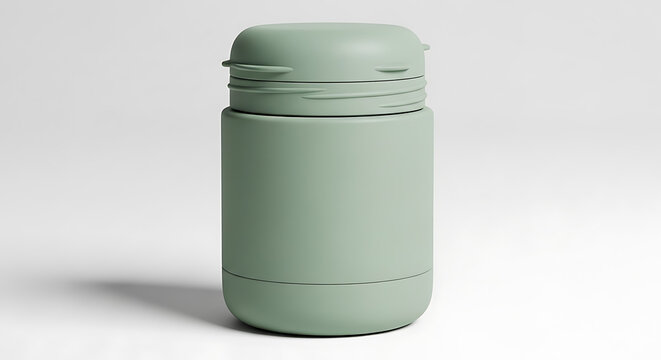 Mint green plastic container with lid for labeling mockup, blank spaces for text