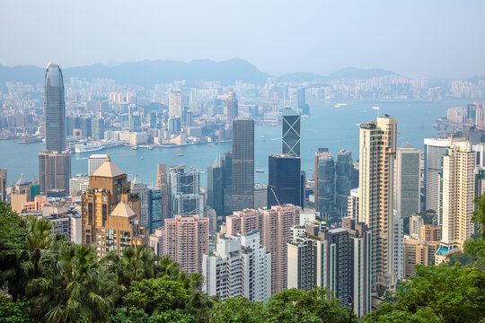 Hong Kong Skyscraper Rooftops and Victoria Harbour