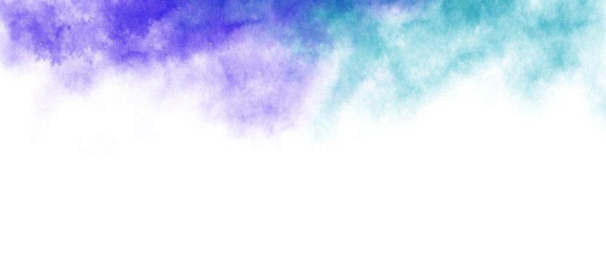 Watercolor stain effect, purple blue teal brush stroke background, Transparent background