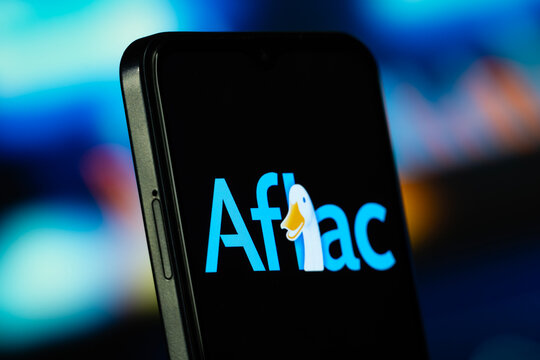 Columbus, United States- 7 July 2026: Aflac logo is seen on a smartphone.