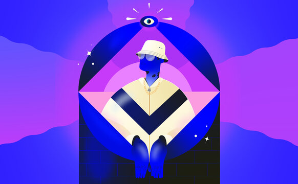 Stylized Person with Third Eye Symbol in Vibrant Geometric Illustration