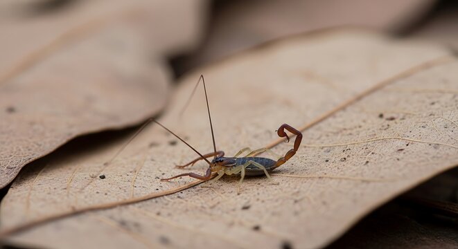 tiny short tailed whip scorpion in leaf litter