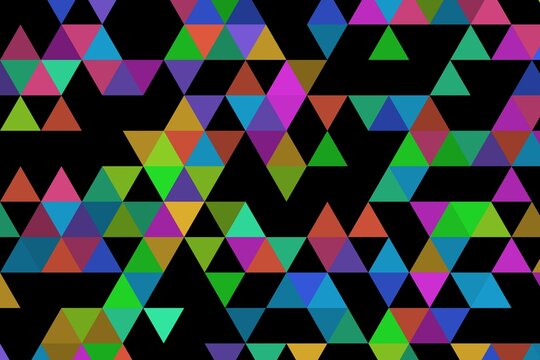 Colorful geometric pattern of triangles on black background