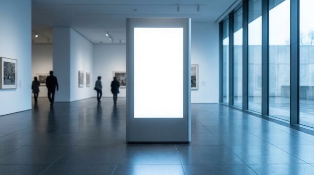 Museum exhibit information and educational content displayed on a blank digital signage screen mockup