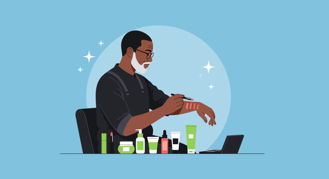 Man Applying Skincare Product from Online Tutorial