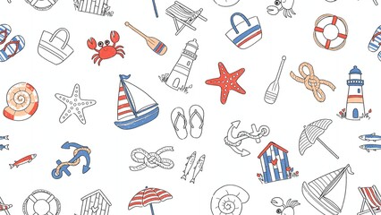 seamless pattern with travel summer beach icons © ninimiou