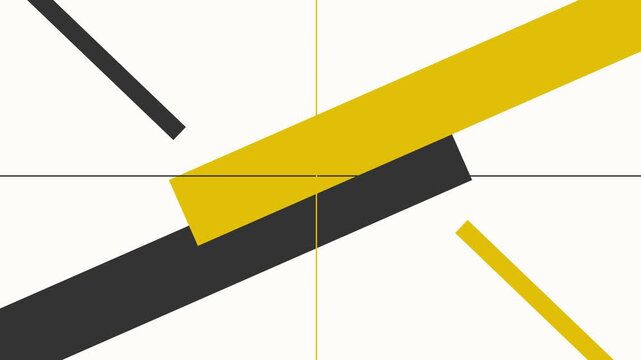 Bold geometric composition with yellow and grey bars.
