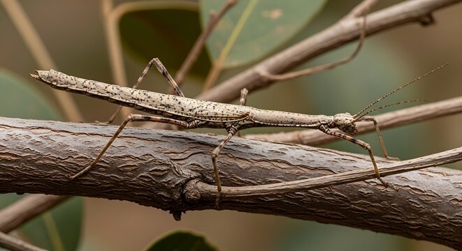 Camouflaged Stick Insect on a brown branch