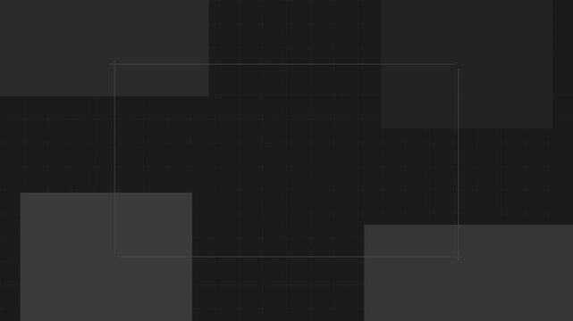 Dark gray geometric background with subtle grid and blocks.