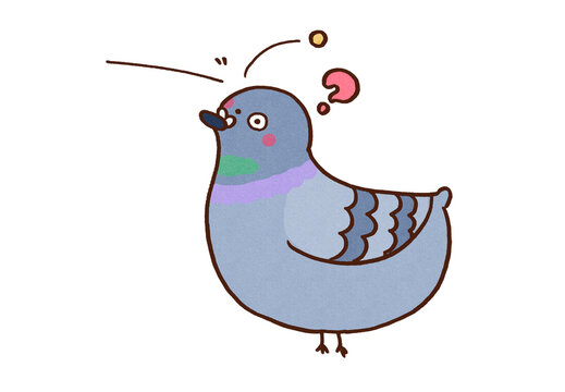 Pigeon surprised and stunned by a flying bean hitting its head, unexpected surprise or dumbfounded expression concept