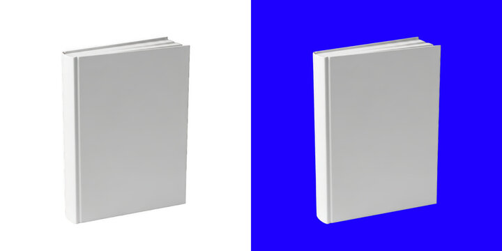 Blank white book cover standing upright as a simple 3d model for graphic design and digital publishing mockup projects