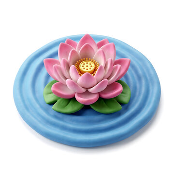 Pink lotus flower with blue water ripple effect glossy 3d rendering