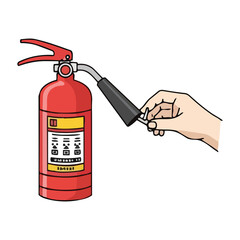Obraz premium Hand holding a red fire extinguisher for safety and emergency use