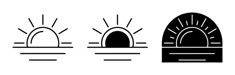 Sunrise and Sunset Icons, Horizon Line Graphics, Dawn and Dusk Symbols, Minimalist Vector Art for Nature and Travel Themes © Safik