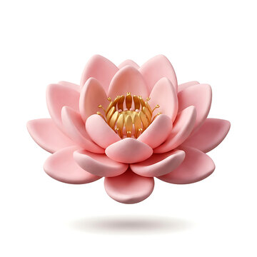 Pink lotus flower with golden center a 3d rendering on white background