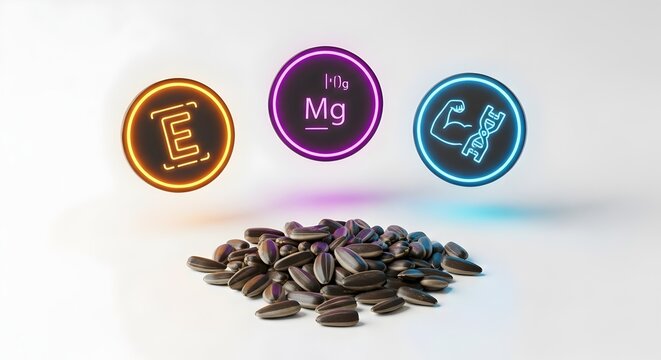 Sunflower seeds with vitamin E, magnesium and omega 3 icons