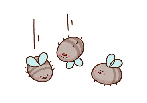 Flies losing their strength and falling down one after another, drop like flies idiom concept