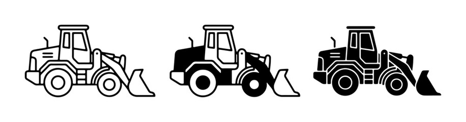 Fototapeta premium Construction Loader Icons, Heavy Machinery Vector Set, Earthmover Equipment Graphics