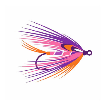 Colorful purple and orange feathered fly fishing lure