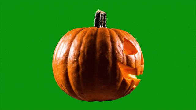 360 Rotating Halloween Jack O Lantern Pumpkin on Green Screen Loop Animation