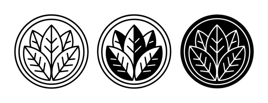 Japanese Mon Crests, Leaf Emblems, and Floral Symbols Set: Traditional Mon, Botanical Icons, and Decorative Heraldry