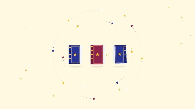 Animated vector video of books moving and lining up randomly.