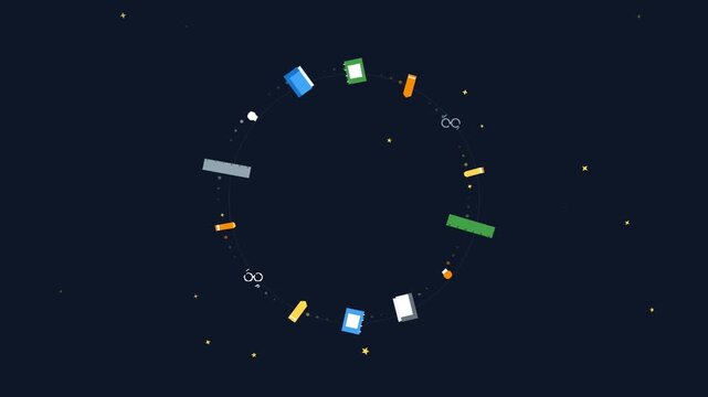 Animated vector video of a spinning book
