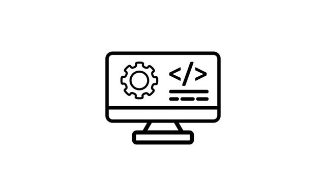 Software Development Monitor Icon, Coding Interface, Programming Screen, Web Development, Code Editor, Developer Workspace, Technology Dashboard, Application Engineering, Minimal Outline Animation .