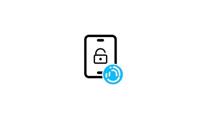  Mobile Security Lock Icon with Fingerprint Authentication, Smart phone Privacy Protection, Biometric Access Control, Secure Log-in, Insecurity, Digital Identity, 4k animation .