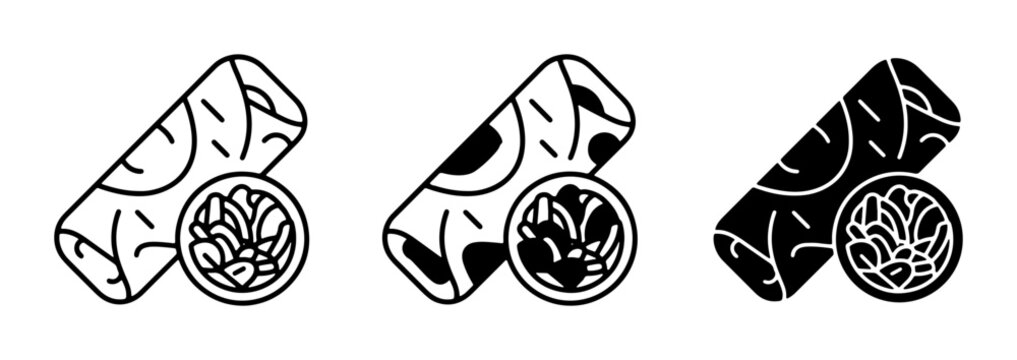 Spring Roll Icon Set, Asian Food Vector Graphics, Fresh Appetizer Illustrations, Chinese Cuisine Symbols