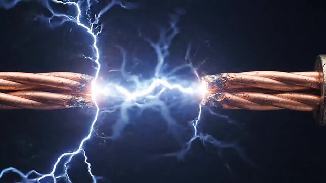 Electric arc jumping between two copper wires