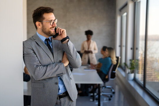 A confident businessman leads in corporate culture, business growth, and global finance