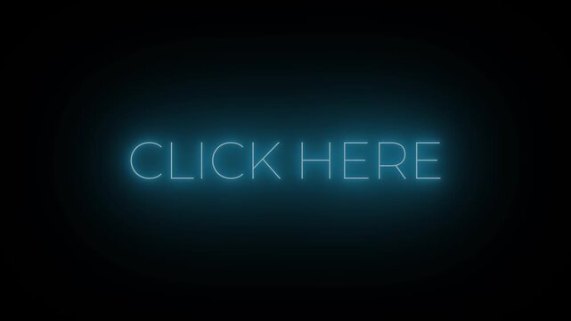 Blue Neon Glow Click Here Flicker Text Animation On Black Background