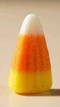 Cute Halloween candy corn sweet treat with bright orange yellow white colors closeup sugar crystals