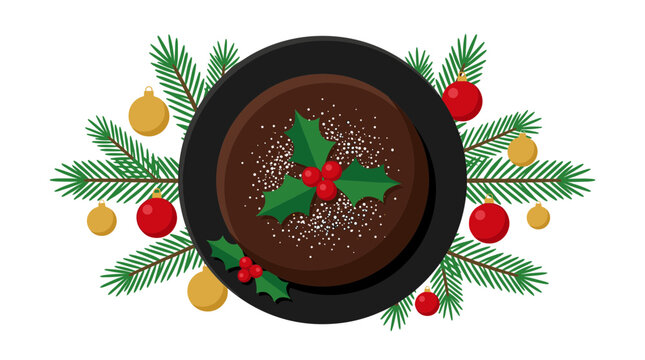 Christmas pudding, festive cake vector isolated on White Background