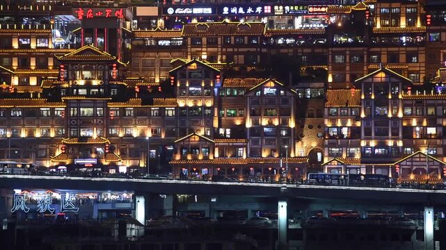 Hongya Cave, also known as Hongya Dong, is a famous landmark in Chongqing&rsquo;s Yuzhong District. This striking architectural complex is built into a cliff overlooking the Jialing River. Chongqing, China