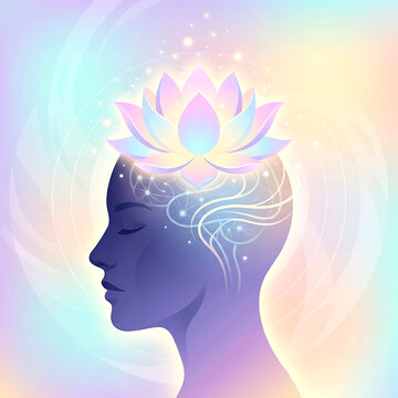 Lotus flower and human head silhouette colorful vector illustration profile