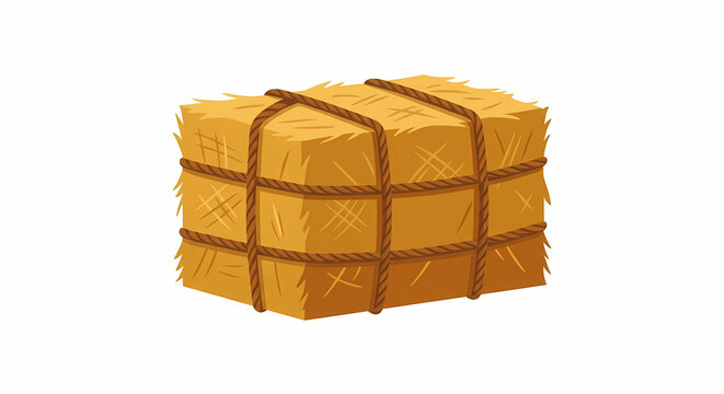 Rectangular Hay Bale Tied With Rope Agricultural Vector Illustration For Farm Harvest Marketing