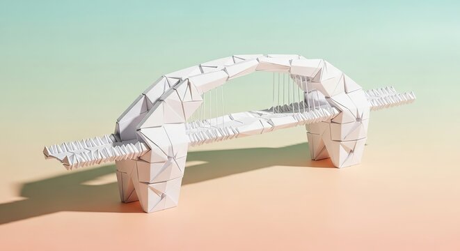 An Intricate White Paper Origami Bridge Built With Geometric Structure